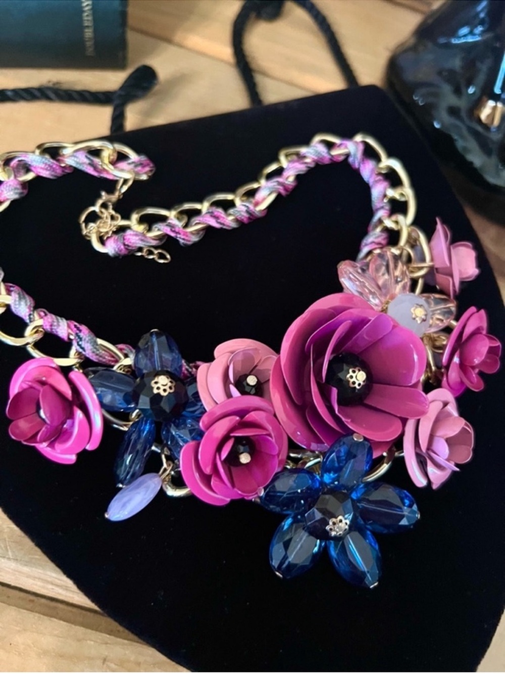 Aratta Pink, Fuchsia & Navy Floral Statement Necklace - Picture 7 of 7